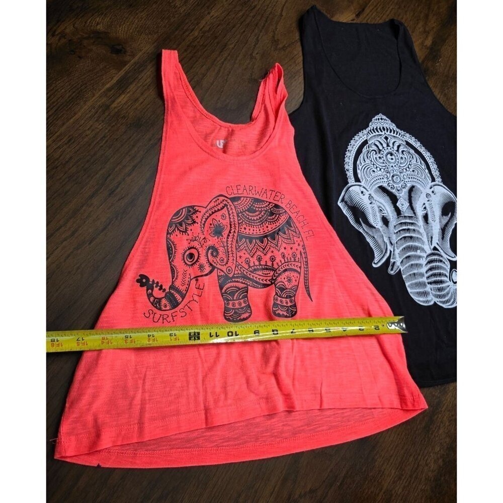 Elephant Graphic Tank Tops Set - Clearwater Beach FL Surf Style Coral & Black Sl - Picture 9 of 13